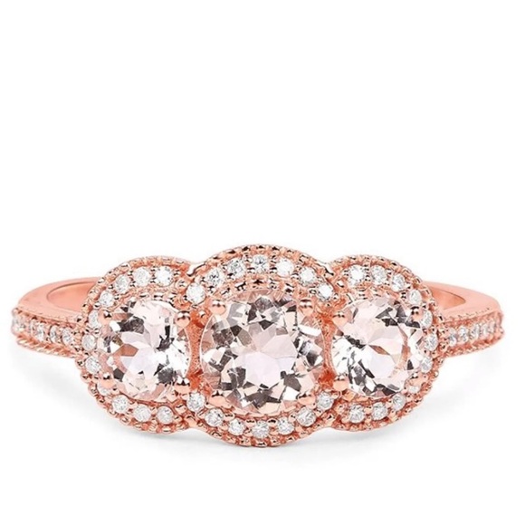 14k Natural Diamond Morganite Ring - Picture 3 of 6